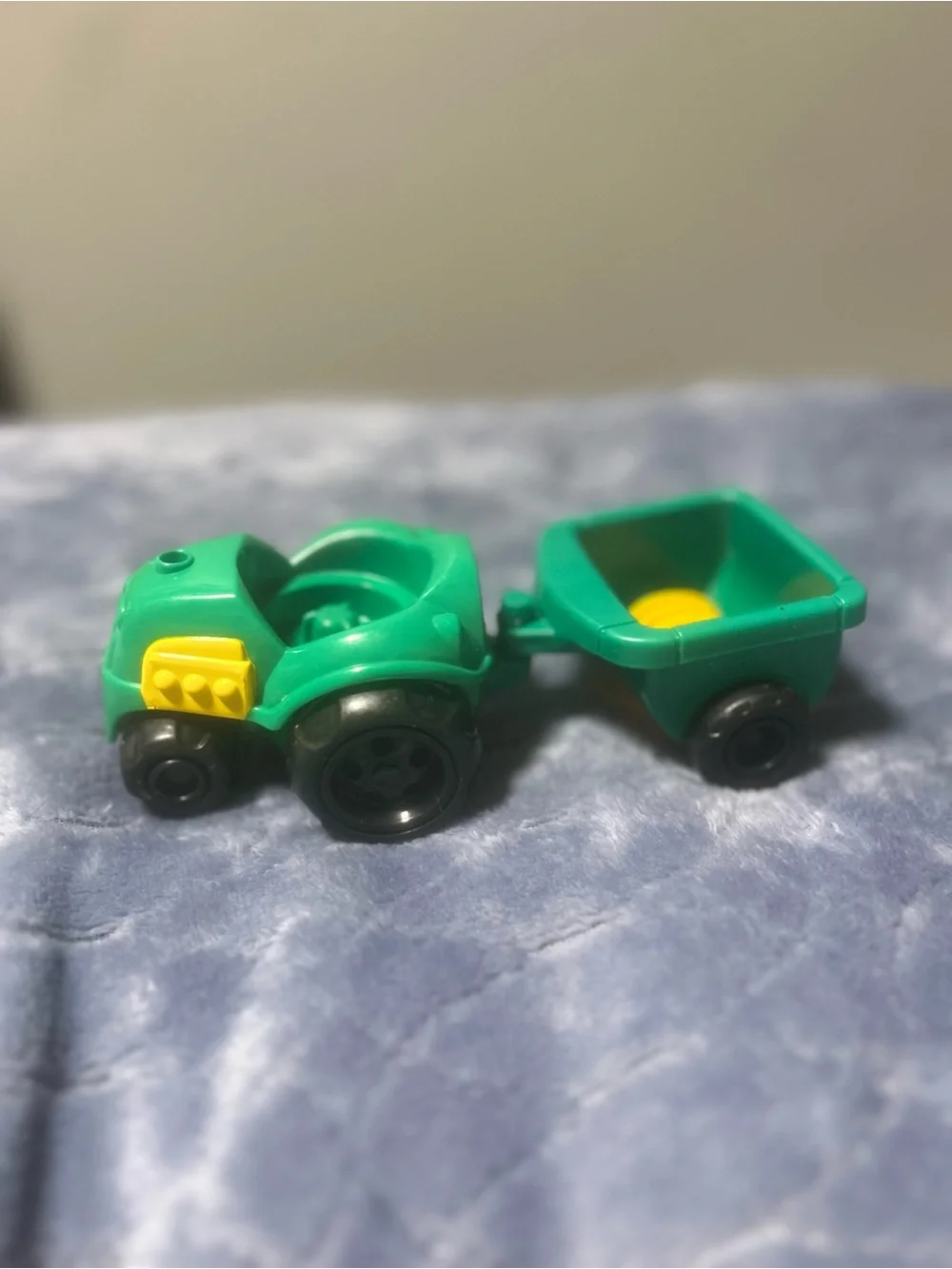 Vintage 2001 Little People Green Toy Tractor with Trailer - Kids Toys